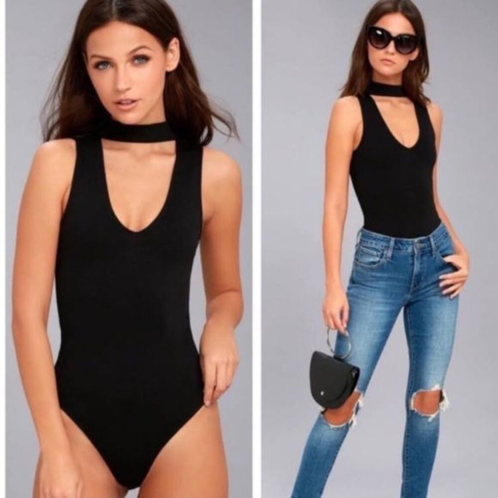 Lulus Powerhouse Sleeveless Bodysuit w/ Mock Neck Plunge V-neck - Black | XS - Picture 3 of 10